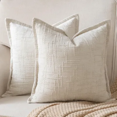 Productafbeelding van Chenille kussenhoes, 40x40 cm, set van 2, crèmekleurig, zachte fluweel, kussenhoes voor de bank