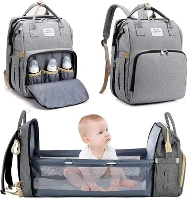Produktbild von Famanu Wickeltasche Rucksack mit Wickelauflage - Große Kapazität, wasserabweisend, grau