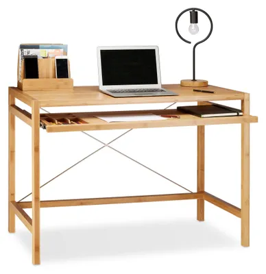 Produktbild von Relaxdays Computertisch Holz mit Tastaturauszug Hellbraun-Schwarz