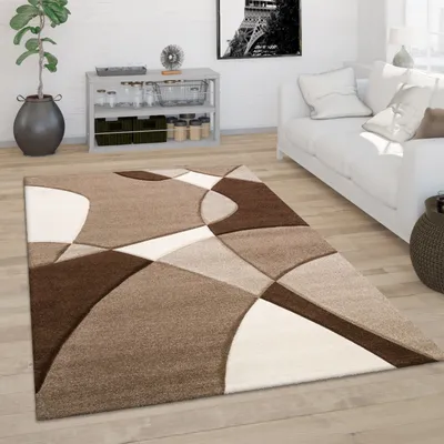 Image de Tapis salon à poils courts moderne aspect 3D coupe contour motif abstrait dimensions 200 x 290 cm