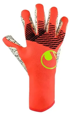 Immagine prodotto di Guanti da portiere Uhlsport Fangmaschine Supergrip+ con protezione per le dita, colore rosso e arancione, taglia 9