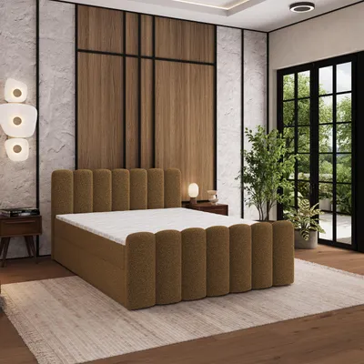 Produktbild von Masseno Boxspringbett CELLA 160x200 cm Komplett-Set mit Bonell Matratze und Topper, Polsterbett mit Bettkästen -Orange, QUELLE 17
