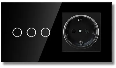 Immagine prodotto di Interruttore touch e presa, cornice in vetro temperato, iUni 3Y, LED, Nero