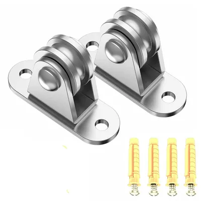 Produktbild von Umlenkrollen 2 Stück – mit Befestigungsplatte & Doppellager – für Seile 3–6 mm – inkl. 4 Schrauben & 4 Hülsen – für Wäscheleinen & Fitnessgeräte