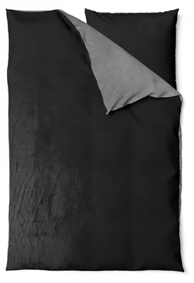 Produktbild von Winter Bettwäsche Teddy Plüsch 135x200 + 80x80 Bettbezug Cashmere Touch Nicki Uni / Wende Schwarz Grau