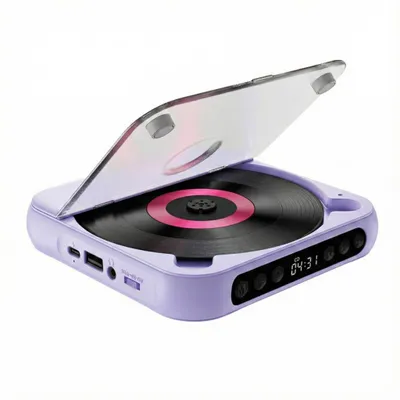 Zdjęcie produktu dla Przenośny odtwarzacz CD Bluetooth ZELURXX z szybkim ładowaniem USB-C - Ultra cienki i kompaktowy - Obsługuje MP3/WMA - Idealny w podróży i w domu - Fioletowy