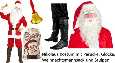 Produktbild von Weihnachtsmannkostüm mit Jacke, Hose, Gürtel, Hut - M - 3XL Komplet - Set XL/XXL 54-58