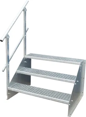 Produktbild von 3 Stufen Standtreppe Modell 1 Treppe Stahltreppe freistehend Breite 70 cm Höhe 63 cm verzinkt mit einseitigem Geländer