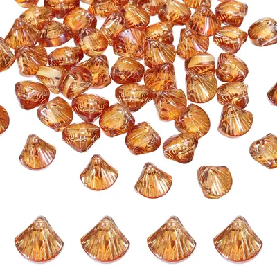 120 Glaskugeln Muschelform, transparent gold, 10 mm, DIY-Schmuck
