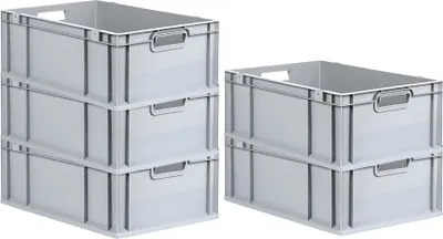 Produktbild von SparSet 5x Eurobox NextGen Grip | HxBxT 22x40x60cm | 44 Liter | Griffe offen | Verstärkter Boden | Grau | Eurobehälter, Transportbox, Transportbehälter, Stapelbehälter