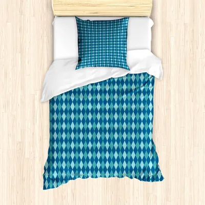 Produktbild von ABAKUHAUS geometrische Rhombus Bettbezug Set für Einzelbetten, kontinuierliche Argyle, Milbensicher Allergiker geeignet mit Kissenbezug, 135 cm x 200 cm - 80 x 80 cm, Seafoam Petrol Blau
