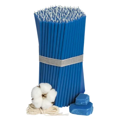Produktbild von 200 Stk Diveevo Blaue Ritual Kerzen 100% Bienenwachs  für Gebet Tischdeko - Ungiftig, Ruß - Tropffrei, Nr. 80, L: 18.5 cm, Brenndauer 60 Minuten