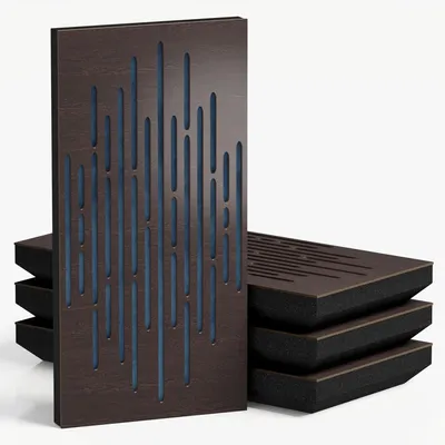Productafbeelding van Set van 10 smalle akoestische panelen WAVE-F, 50x25x5 cm, wenge/blauw