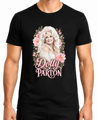 Zdjęcie produktu dla Koszulka męska z nadrukiem "Dolly Parton", motywy country, motyle, Nashville, kolor: czarny, rozmiar: M