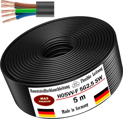 Produktbild von 5m Kunststoffschlauchleitung H05VV-F 5G2,5 Schwarz Flexible Leitung Gerätekabel