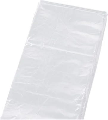 A folded sheet of clear plastic material, likely a protective film or drop cloth, is shown against a white background.