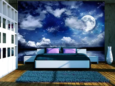 Produktbild von Vlies Fototapete Nachthimmel 400x280 cm Tapeten Wandtapete XXL Landschaft Mond blau 10110903-27