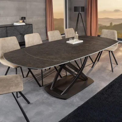 Produktbild von riess-ambiente Ausziehbarer Esstisch INCEPTION 130-190cm rost oval Keramik bronze Gestell