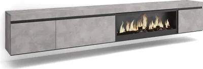 Produktbild von TV-Schrank, Lowboard, 288x35x45 cm, Für großformatiges TV, Elektrokamin XXL, Hängend, Zementgrau