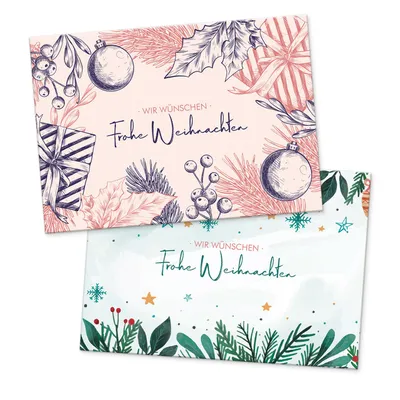 Produktbild von itenga 12 x Postkarte Grußkarte Frohe Weihnachten Zweige Mix mit 2 Motiven DIN A6 quer