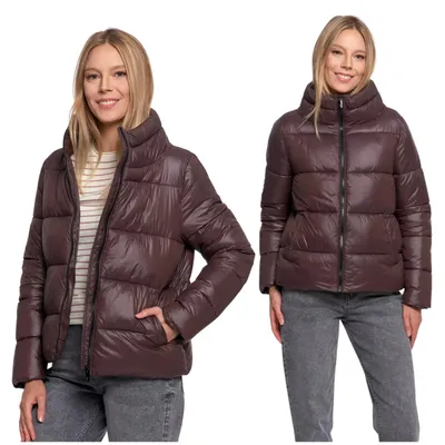 Produktbild von Kurze Damenjacke - Kurze Steppjacke Größe XXL - Herbstjacke braun - warme Jacke