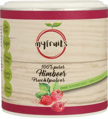 Produktbild von myfruits® Himbeerpulver - ohne Zusätze, zu 100% aus Himbeeren, gefriergetrocknet, Fruchtpulver für Smoothie, Shakes & Joghurt (200g)