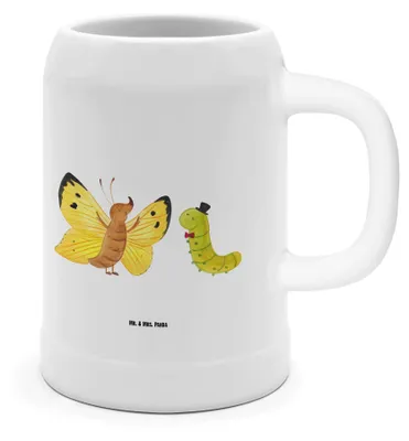 Produktbild von Mr. & Mrs. Panda Krug Raupe Schmetterling - Weiß - Geschenk, Gute Laune, Humpen, Steinbierkrug, Hut, Bierhumpen, Steinkrug, Kokon, Hütchen, Seidel, Zitronenfalter
