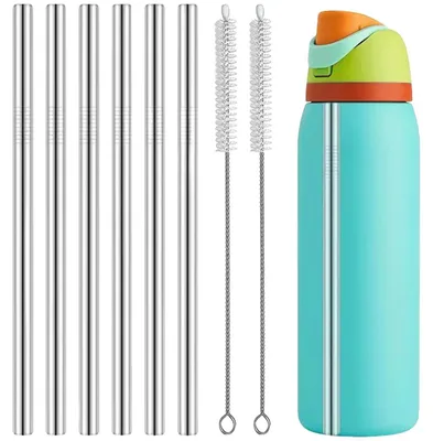 Edelstahl-Trinkhalme 21 cm, 6 Stk. + 2 Bürsten