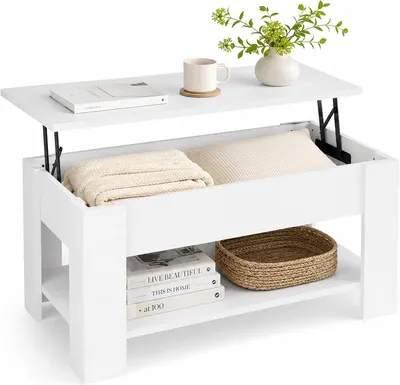 Obrázok produktu pre Rozkladací konferenčný stolík - 42 x 98 x 50 cm - Obdĺžnikový - Konferenčný stolík do obývačky s úložným priestorom - Moderný - Biely