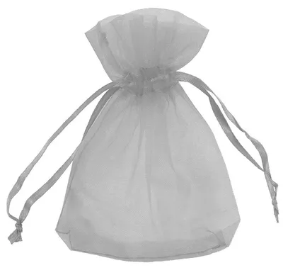 50 Organza-Beutel ca. 90 x 120 mm Geschenkbeutel mit Bändern grau