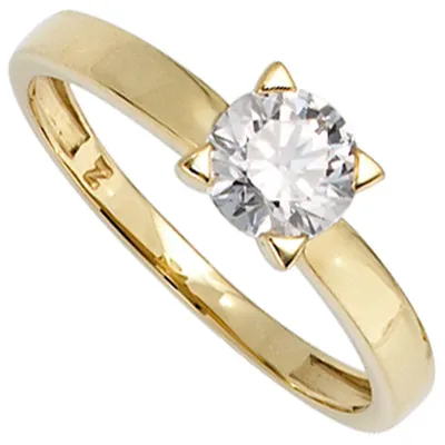 Produktbild von Solitär Ring Damenring mit Zirkonia 333 Gold Gelbgold Fingerschmuck Innenumfang 60mm  Ø19.1mm