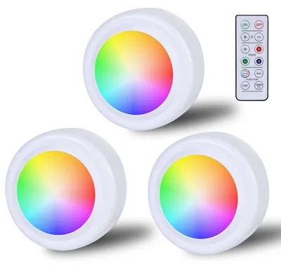 Obrázek produktu pro LED RGB bodová světla, napájení z baterie s dálkovým ovládáním, 16 barevných režimů, osvětlení skříněk, stmívatelné, bezdrátové, dotyková lampa, s funkcí časovače a paměti