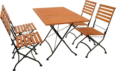 Produktbild von DEGAMO Gartenset  SitzgruppeKlappgarnitur HOFGARTEN 5-teilig (4x Klappstuhl, 1x Klapptisch 70x120cm), Flachstahl schwarz + Eukalyptus