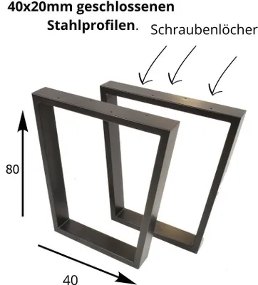 Produktbild von 2 X Tischgestell 80x40 cm Handgemachte Beine Tischbeine Tischuntergestell Haarnadel LOFT schwarz