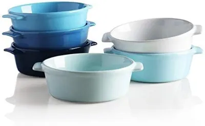 Productafbeelding van PromoHome® Set van 6 keramische dessertschalen met dubbele handgrepen, wit, 10 cm diameter