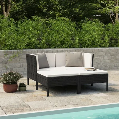 Produktbild von 4-tlg. Gartenm?bel Set Garten-Lounge-Set mit Auflagen Poly Rattan Schwarz