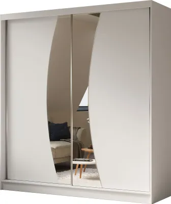 Produktbild von Masseno Schiebetürenschrank VOCE 200 cm Kleiderschrank Schlafzimmer Schrank 2-türig mit Spiegel Weiß
