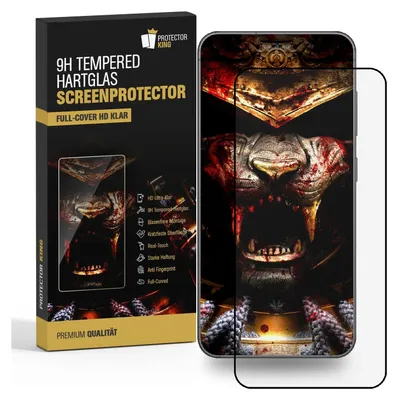 A product box for a screen protector with a graphic of a fierce lion's head on the phone screen.