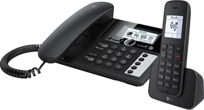 Produktbild von Sinus PA 207 Plus: Schwarzes Tischtelefon & Mobilteil