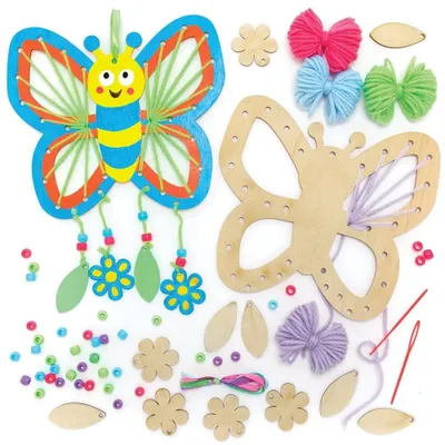 Immagine prodotto di FE152 Set di 4 "acchiappasogni" in legno a forma di farfalla, kit per bambini per decorare e creare