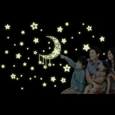 Immagine prodotto di Cielo stellato notturno, luna, stelle, fai da te, bagliore nel buio, adesivi fosforescenti, decorazione murale per la camera dei bambini, per il soggiorno nella stanza del bambino