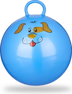 Produktbild von 10x Hüpfball Kinder, Hund, mit Griff, für Drinnen und Draußen, mit Tier-Motiv, Weich, 45 cm Durchmesser, Blau