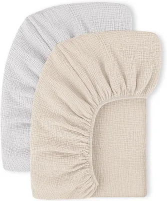 Immagine prodotto di 2 lenzuola con angoli per bambini in mussola di cotone al 100% - Grigio-crema - 60 x 120 cm - Lenzuola per lettini da viaggio e lettini aggiuntivi