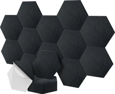 Produktbild von Relaxdays Akustikplatten, 36 Stück, selbstklebend, Hexagon, 30x26 cm, Schalldämmung gegen Lärm, Gaming Deko, schwarz