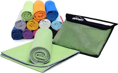 Produktbild von Famanu Mikrofaser-Handtuchset für Sauna, Fitness und Strand - Grün
