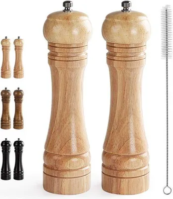 Produktbild von Holz Kräutermühle-Set mit Keramik-Müllerscheibe - Handbetriebene Salz- und Pfeffermühle, verstellbar, 2 Stück