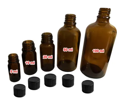 Immagine prodotto di Set di 14 flaconi in vetro (50 ml) con tappo a vite nero