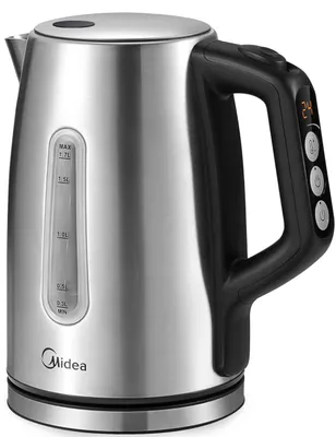 Obrázok produktu pre Midea MKE17H1ASS, 1,7 L, 2200 W, Nerezová oceľ, Strieborná, Nerezová oceľ, Nastaviteľný termostat, Indikátor úrovne vody