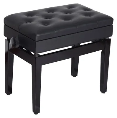 Zdjęcie produktu dla Regulowany taboret do pianina z miejscem do przechowywania | Kolor: czarny | Wymiary: 33 x 54,5 x 48-58 cm