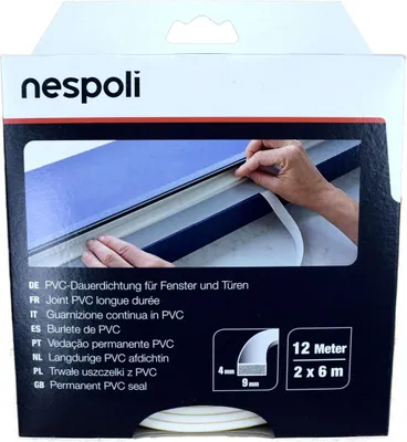 Produktbild von Nespoli PVC-Fenster- und Türdichtung je 6 m, 9 x 4 mm, weiß, 2 Stück